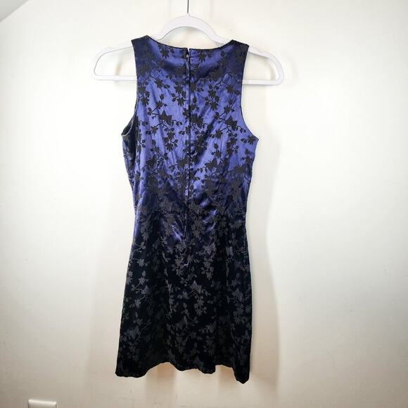 Candy Rocket Vintage Navy Blue Satin Mini Sheath Dress Size Medium Butterfly Y2K - Picture 5 of 5